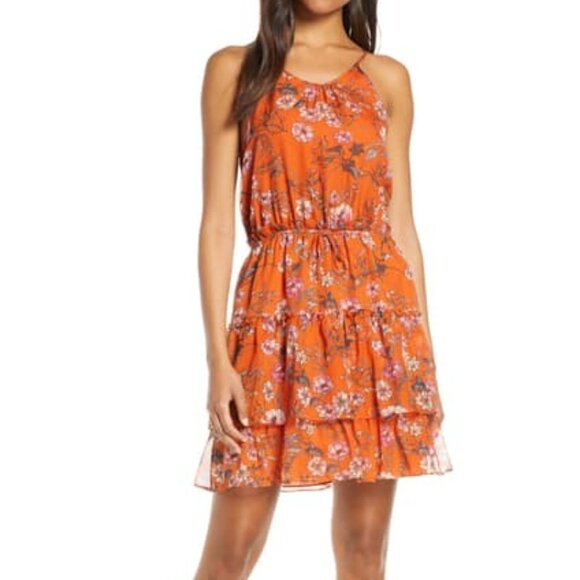 NEW Chelsea 28 XL Tiered Chiffon Fit & Flare Dress in Orange Floral - Picture 14 of 15